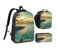 JKLQWC Lot de 3 sacs à dos d'école avec sac à déjeuner isotherme et trousse à crayons pour étudiants, adolescents, filles, garçons - 43,2 cm, Sunrise Over Hanauma Bay Oahu Hawaii, One Size, Sac à dos