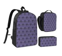 JKLQWC Lot de 3 sacs à dos d'école avec sac à déjeuner isotherme et trousse à crayons pour étudiants, adolescents, filles, garçons - 43,2 cm - Motif rose rouge, Haunted the Mansion, One Size, Sac à