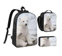 JKLQWC Lot de 3 sacs à dos d'école avec sac à déjeuner isotherme et trousse à crayons pour étudiants, adolescents, filles, garçons - 43,2 cm - Motif dragon rouge sang, Baby Polar Bear, One Size, Sac à