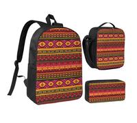 JKLQWC Lot de 3 sacs à dos d'école avec sac à déjeuner isotherme et trousse à crayons pour étudiants, adolescents, filles, garçons - 43,2 cm, Art folk mexicain bohème, One Size, Sac à dos daypack