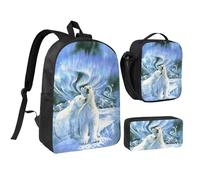 JKLQWC Lot de 3 sacs à dos d'école avec sac à déjeuner isotherme et trousse à crayons pour étudiants, adolescents, filles, garçons et filles - Arc-en-ciel - Imprimé cœurs - 43,2 cm, Ours polaire