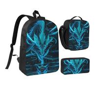 JKLQWC Lot de 3 sacs à dos d'école avec sac à déjeuner isotherme et trousse à crayons pour étudiants, adolescents, filles, garçons - 43,2 cm, Dragon bleu et fille, One Size, Sac à dos daypack