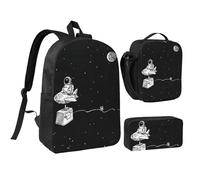 JKLQWC Lot de 3 sacs à dos d'école avec sac à déjeuner isotherme et trousse à crayons pour étudiants, adolescents, filles, garçons - 43,2 cm - Motif dragon rouge sang, Astronaute Galaxy Trippy, One
