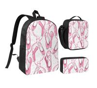 JKLQWC Lot de 3 sacs à dos d'école modernes avec sac à déjeuner isotherme et trousse à crayons pour étudiants, adolescents, filles, garçons et filles - Rose gris blanc - 43,2 cm, Chaussures de danse