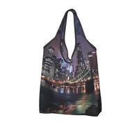 JKLQWC Lot de 3 sacs de courses pliables imprimés New York Night réutilisables, pour le shopping quotidien et les voyages