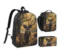 JKLQWC Magnifique sac à dos 3 pièces avec sac à déjeuner isotherme et trousse à crayons pour étudiants, adolescents, filles, garçons et filles - Motif dauphins - 43,2 cm, Bois de cerf rouge, Taille