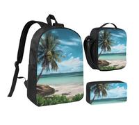 JKLQWC Magnifique sac à dos 3 pièces avec sac à déjeuner isotherme et trousse à crayons pour étudiants, adolescents, filles, garçons et filles - Motif dauphins - 43,2 cm, Palmier de plage, Taille