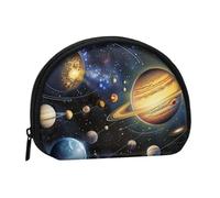 JKLQWC Mini porte-monnaie imprimé Exploring The Solar System pour femme avec fermeture éclair, Noir , Taille unique, Moderne
