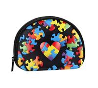 JKLQWC Mini porte-monnaie pour la sensibilisation à l'autisme - Avec fermeture éclair - Motif cœur - Pour femme, Noir , Taille unique, Moderne