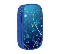 JKLQWC Mini trousse à crayons bleue avec imprimé tourbillon de fleurs mignonnes - Grande trousse de rangement portable pour bureau, école, adolescent, fille, garçon, adulte, noir, bleu, One Size