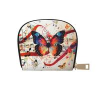 JKLQWC Musica - Portefeuille pour cartes de crédit imprimé papillon pour homme et femme avec fermeture éclair et 12 emplacements pour cartes, blanc, Taille unique, Moderne