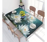 JKLQWC Nappe rectangulaire imprimée de fleurs de lotus blanches, 1,2 m, tissu élastique, imperméable, résistant à l'huile, lavable pour pique-nique, camping, mariage
