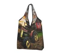 JKLQWC Old Tractor Photo Farm Sac de courses pliable réutilisable pour courses quotidiennes et voyages, Noir , Taille unique