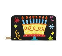 JKLQWC Portefeuille en cuir synthétique imprimé agneau avec un lion sur les nuages pour femmes et hommes avec porte-cartes, Big Cake Happy Birthday, One Size, Moderne