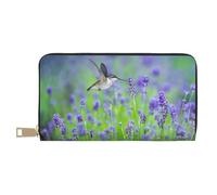 JKLQWC Portefeuille en cuir synthétique imprimé camouflage jaune et vert pour femmes et hommes avec porte-cartes, Oiseau en fleurs de lavande violette, One Size, Moderne