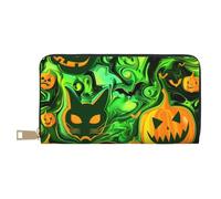 JKLQWC Portefeuille long en cuir synthétique avec imprimé fantôme vert pour homme et femme avec porte-monnaie et porte-cartes, blanc, Taille unique, Moderne