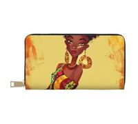 JKLQWC Portefeuille long en cuir synthétique avec imprimé peinture africaine traditionnelle pour homme et femme avec porte-monnaie et porte-cartes, blanc, Taille unique, Moderne
