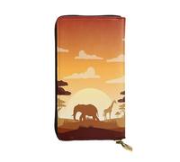 JKLQWC Portefeuille long imprimé agneau avec un lion sur les nuages pour femmes et hommes mignon en cuir synthétique avec porte-cartes, Éléphant et girafe au coucher du soleil, One Size, Moderne