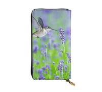JKLQWC Portefeuille long imprimé camouflage jaune et vert pour femmes et hommes mignon en cuir PU porte-monnaie avec porte-cartes, Oiseau en fleurs de lavande violette, One Size, Moderne