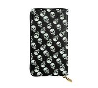 JKLQWC Portefeuille long imprimé camouflage jaune et vert pour femmes et hommes mignon en cuir PU porte-monnaie avec porte-cartes, Tête de mort noire., One Size, Moderne