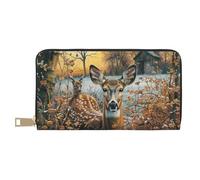 JKLQWC Portefeuille long imprimé cerf camouflage pour homme et femme élégant et mignon en cuir PU avec porte-monnaie et porte-cartes de crédit, blanc, Taille unique, Moderne
