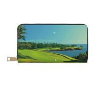 JKLQWC Portefeuille long imprimé Golf Course by The Sea pour homme et femme en cuir synthétique avec porte-monnaie et porte-cartes, blanc, Taille unique, Moderne