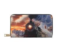 JKLQWC Portefeuille long imprimé train à vapeur Depart Sunset pour homme et femme élégant et mignon en cuir PU avec porte-monnaie et porte-cartes de crédit, blanc, Taille unique, Moderne