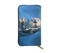 JKLQWC Portefeuille long imprimé univers galaxie espace pour femmes hommes mignon en cuir PU porte-monnaie avec porte-cartes, Loutre de mer., One Size, Moderne