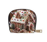 JKLQWC Portefeuille pour cartes de crédit imprimé maison de village de pain d'épices de Noël pour homme et femme avec fermeture éclair mignon avec 12 emplacements pour cartes, blanc, Taille unique,