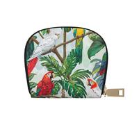 JKLQWC Portefeuille pour cartes de crédit imprimé perroquet et arbre tropical pour homme et femme avec fermeture éclair - Mini porte-monnaie avec 12 emplacements pour cartes, blanc, Taille unique,