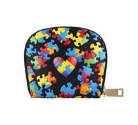 JKLQWC Portefeuille pour cartes de crédit pour la sensibilisation à l'autisme - Mini porte-monnaie avec 12 emplacements pour cartes de crédit - Motif cœur - Pour homme et femme, blanc, Taille unique,