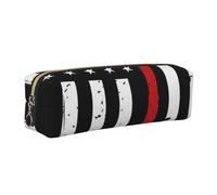 JKLQWC Red Line Trousse à crayons en cuir imprimé drapeau américain avec fermeture éclair dorée - Organiseur simple et léger pour l'école, le bureau, les voyages, le maquillage, doré, One Size