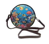 JKLQWC Sac à bandoulière imprimé lama alpaga pour femme, joli sac à bandoulière rond en cuir avec sangle réglable, Le monde sous-marin des poissons tropicaux, Taille unique