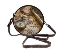 JKLQWC Sac à bandoulière imprimé lama pour femme, joli sac à bandoulière rond en cuir avec sangle réglable, Boussole et carte du vieux monde, Taille unique