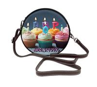 JKLQWC Sac à bandoulière imprimé lama pour femme, joli sac à bandoulière rond en cuir avec sangle réglable, Cupcakes colorés « Happy Birthday », Taille unique