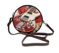 JKLQWC Sac à bandoulière imprimé lune pour femme, joli sac à bandoulière rond en cuir avec sangle réglable, Guitare drapeau anglais, Taille unique