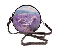 JKLQWC Sac à bandoulière imprimé lune pour femme, joli sac à bandoulière rond en cuir avec sangle réglable, Lavande Field Retro Bike Agriculture, Taille unique