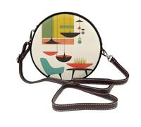 JKLQWC Sac à bandoulière rond en cuir avec imprimé de roses rouges pour femme avec sangle réglable, Impressions modernes du milieu du siècle, Taille unique