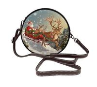 JKLQWC Sac à bandoulière rond en cuir avec imprimé de roses rouges pour femme avec sangle réglable, Joyeux Noël 2., Taille unique