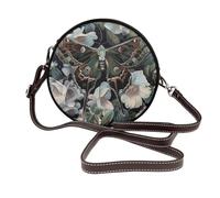 JKLQWC Sac à bandoulière rond en cuir avec imprimé de roses rouges pour femme avec sangle réglable, Papillon qui ressemble à un paon, Taille unique