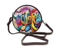JKLQWC Sac à bandoulière rond en cuir avec imprimé papillon noir pour femme avec sangle réglable, Style graffiti musical, Taille unique