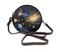 JKLQWC Sac à bandoulière rond en cuir avec motif ananas et fruits dorés à paillettes pour femme avec sangle réglable, Explorez le système solaire, Taille unique