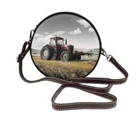 JKLQWC Sac à bandoulière rond en cuir imprimé cœur en bois pour femme avec sangle réglable, Tracteur Agriculture Tranquil, Taille unique