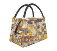 JKLQWC Sac à déjeuner isotherme avec imprimé de camions de chantier pour homme et femme - Réutilisable - Grande ouverture - Organisateur de déjeuner pour le travail, les voyages, le pique-nique