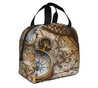 JKLQWC Sac à déjeuner isotherme réutilisable avec boussole et carte du monde pour homme et femme - Joli sac à déjeuner pour le travail, l'école, le pique-nique