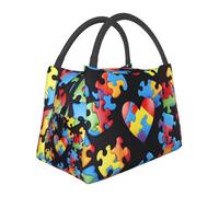 JKLQWC Sac à déjeuner isotherme réutilisable pour la sensibilisation à l'autisme, pièces de puzzle, cœur imprimé cœur pour homme et femme, sac isotherme à large ouverture pour le travail, les voyages