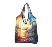 JKLQWC Sac à provisions pliable et réutilisable avec imprimé paysage marin au coucher du soleil, pour le shopping quotidien et les voyages, Noir , Taille unique