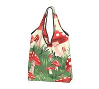 JKLQWC Sac à provisions pliable imprimé champignons de dessin animé, sac fourre-tout réutilisable pour le shopping quotidien et les voyages