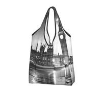 JKLQWC Sac à provisions pliable imprimé Londres, sacs fourre-tout réutilisables pour le shopping quotidien et les voyages, Noir , Taille unique