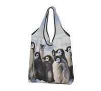 JKLQWC Sac de courses pliable avec imprimé de jeunes pingouins avec neige, sacs fourre-tout réutilisables pour le shopping quotidien et les voyages, Noir , Taille unique
